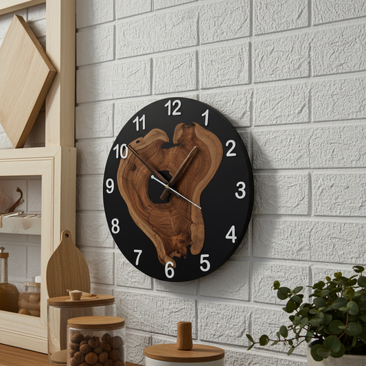 Black Epoxy Wooden Clock