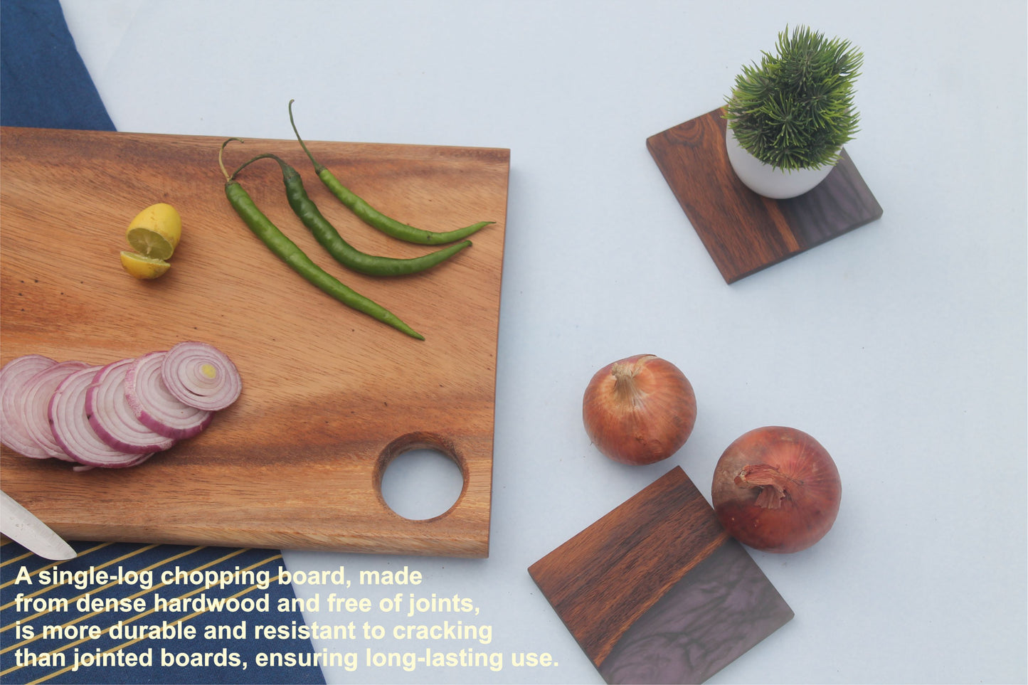 Woods And Knots Acacia Wood Chopping Board – Knife-Friendly & Multi-Purpose Cutting Board (Design 1)