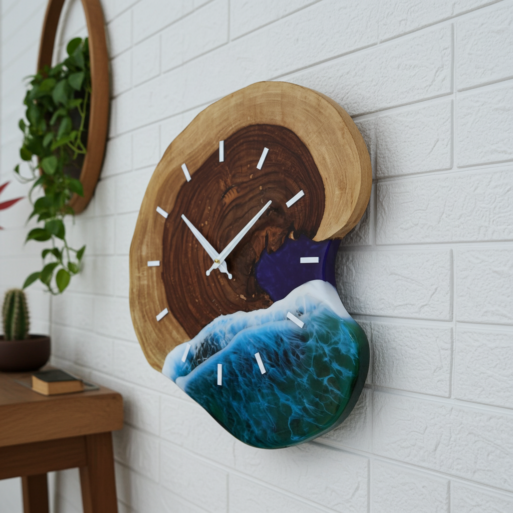 Live Edge Ocean Wave Clock