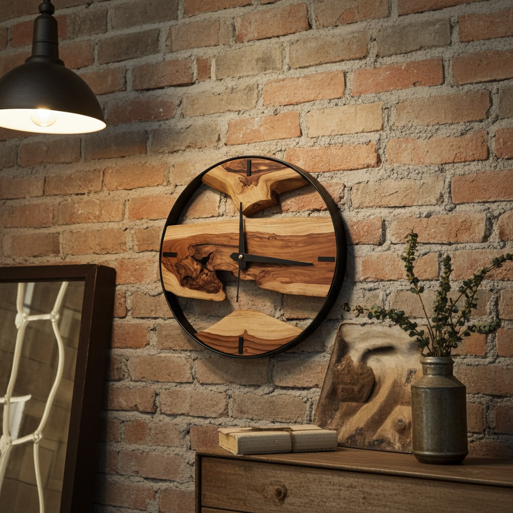 Metal Frame Wooden Clock