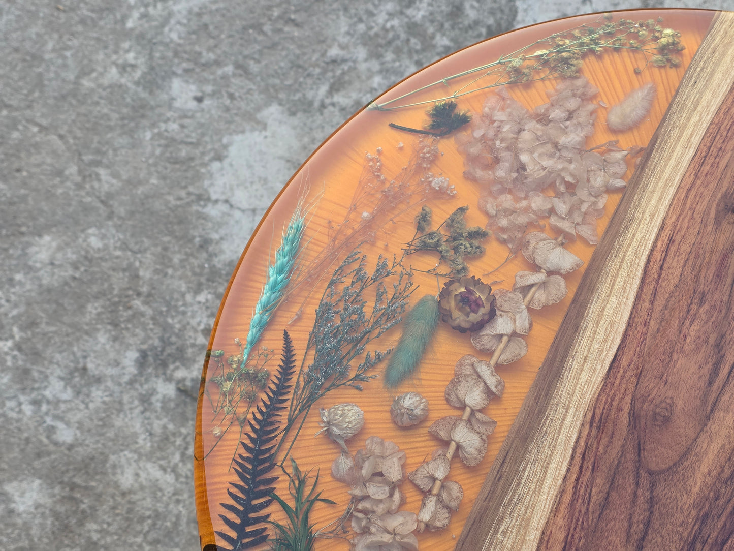Round Epoxy Wood Side Table with Floral Design - Woods And Knots
