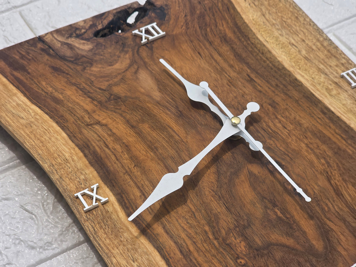 Handcrafted Solid Wood Wall Clock | Rustic Wooden Roman Numeral Clock