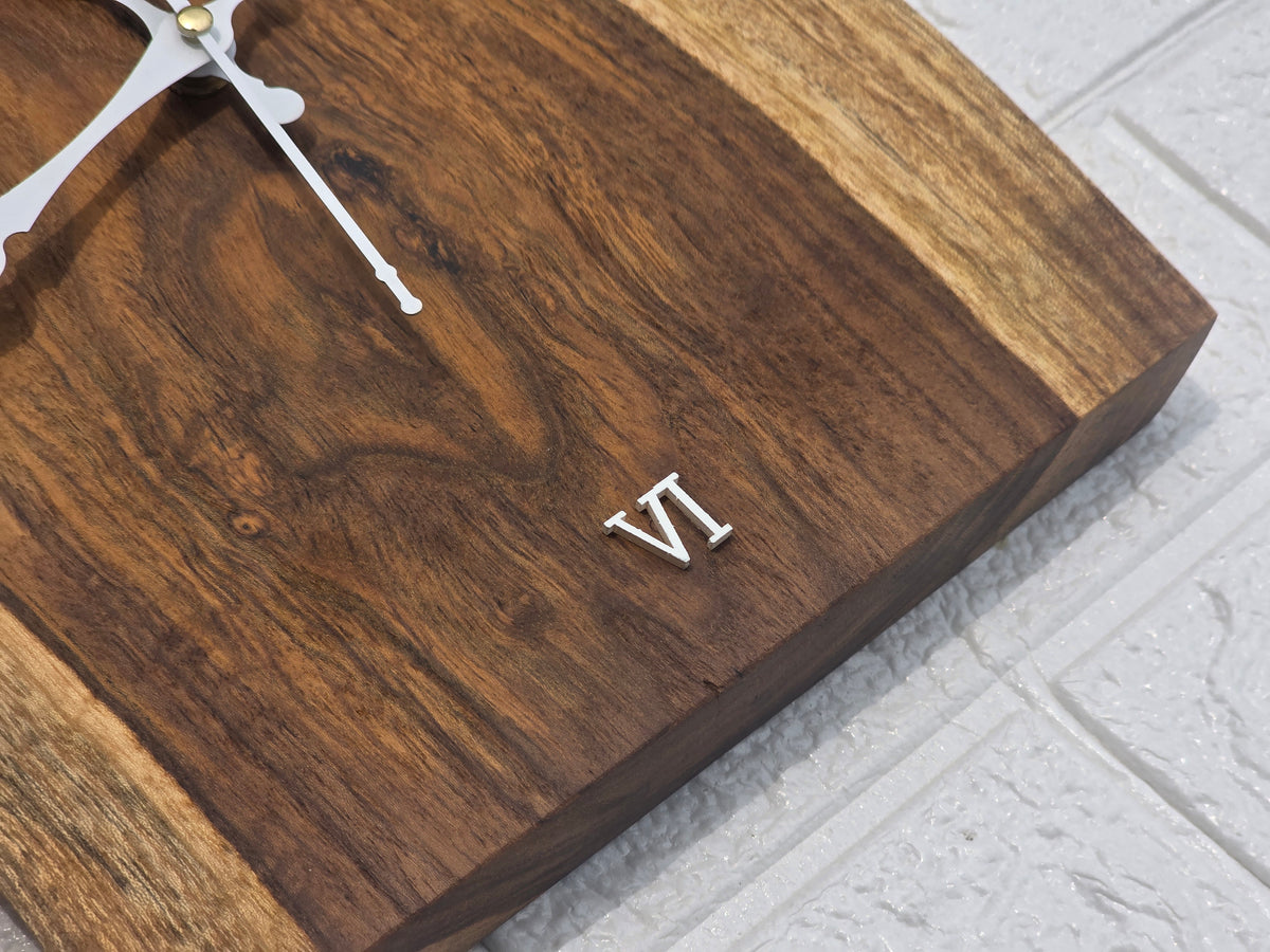 Handcrafted Solid Wood Wall Clock | Rustic Wooden Roman Numeral Clock