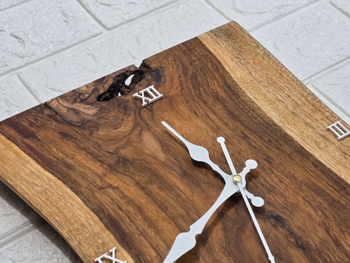 Handcrafted Solid Wood Wall Clock | Rustic Wooden Roman Numeral Clock