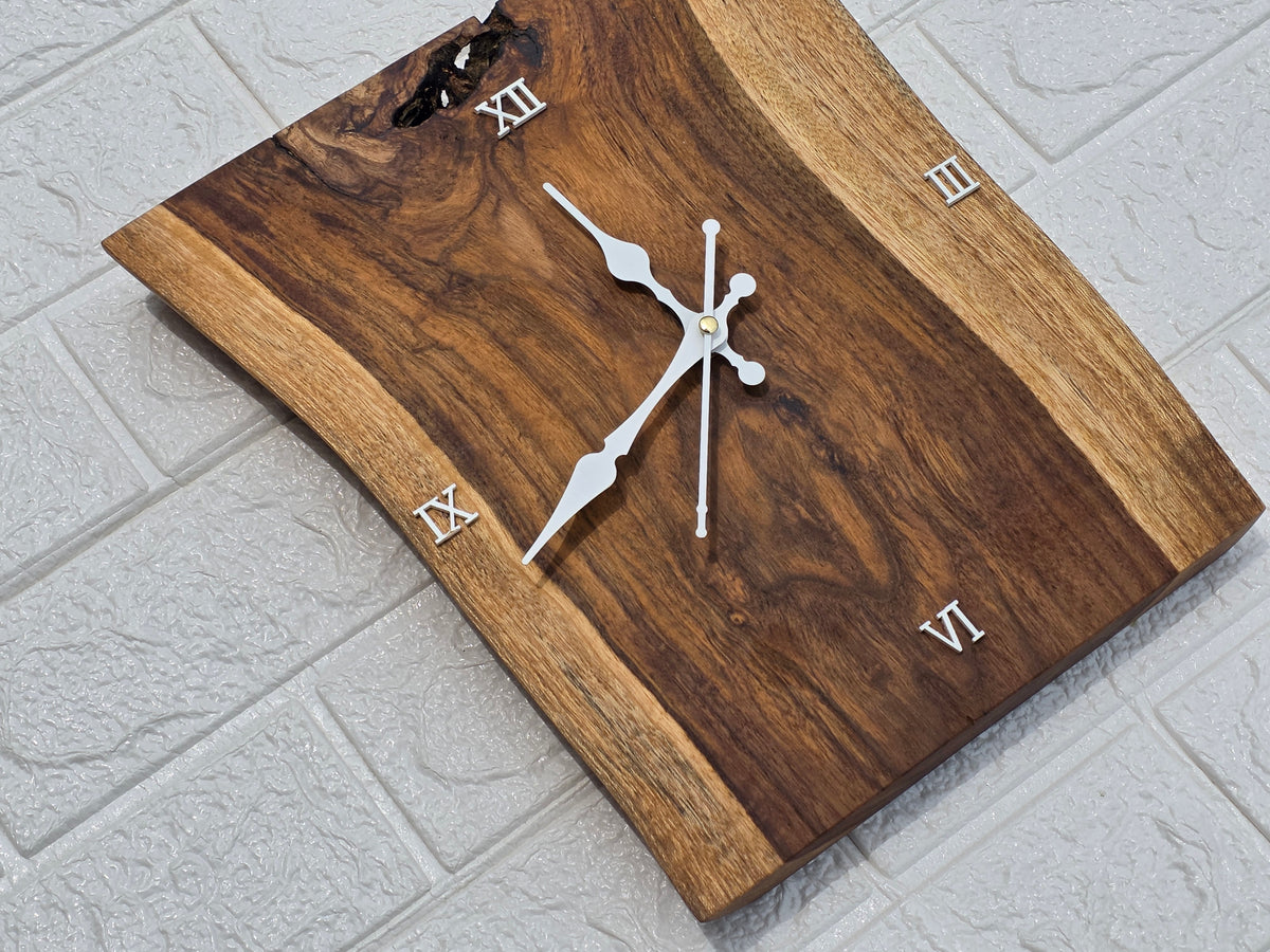 Handcrafted Solid Wood Wall Clock | Rustic Wooden Roman Numeral Clock