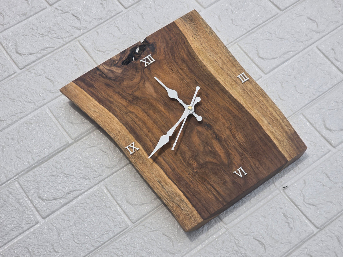 Handcrafted Solid Wood Wall Clock | Rustic Wooden Roman Numeral Clock