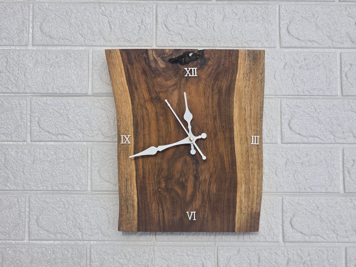 Handcrafted Solid Wood Wall Clock | Rustic Wooden Roman Numeral Clock
