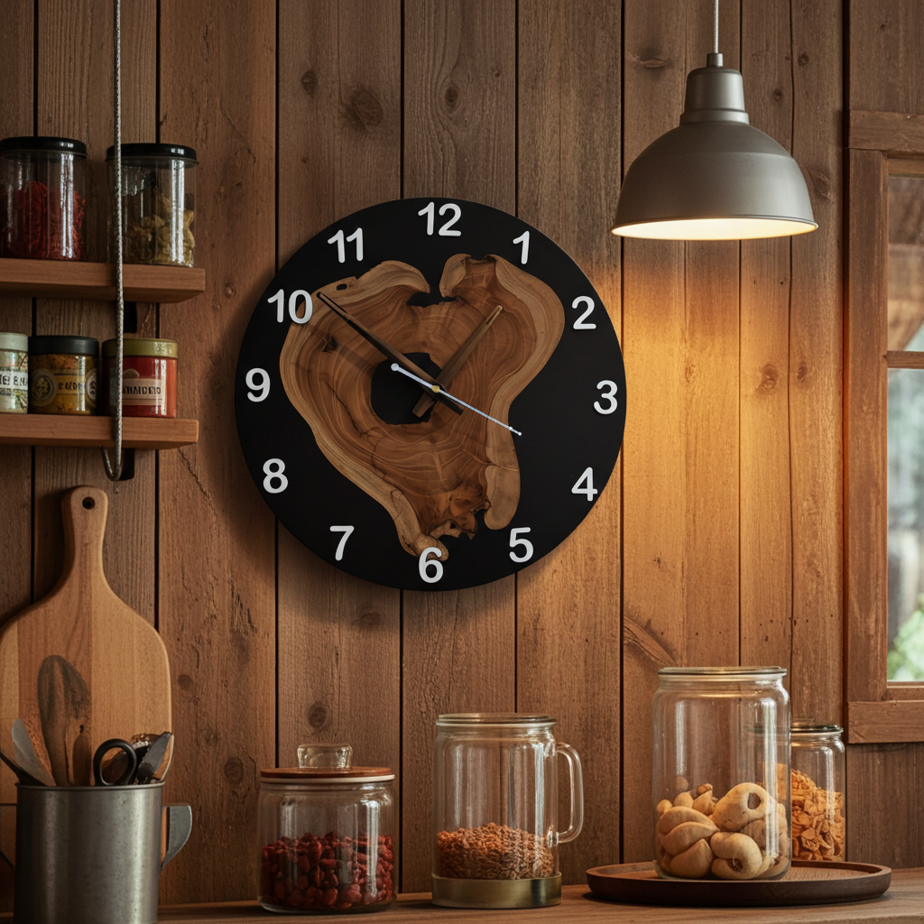 Black Epoxy Wooden Clock