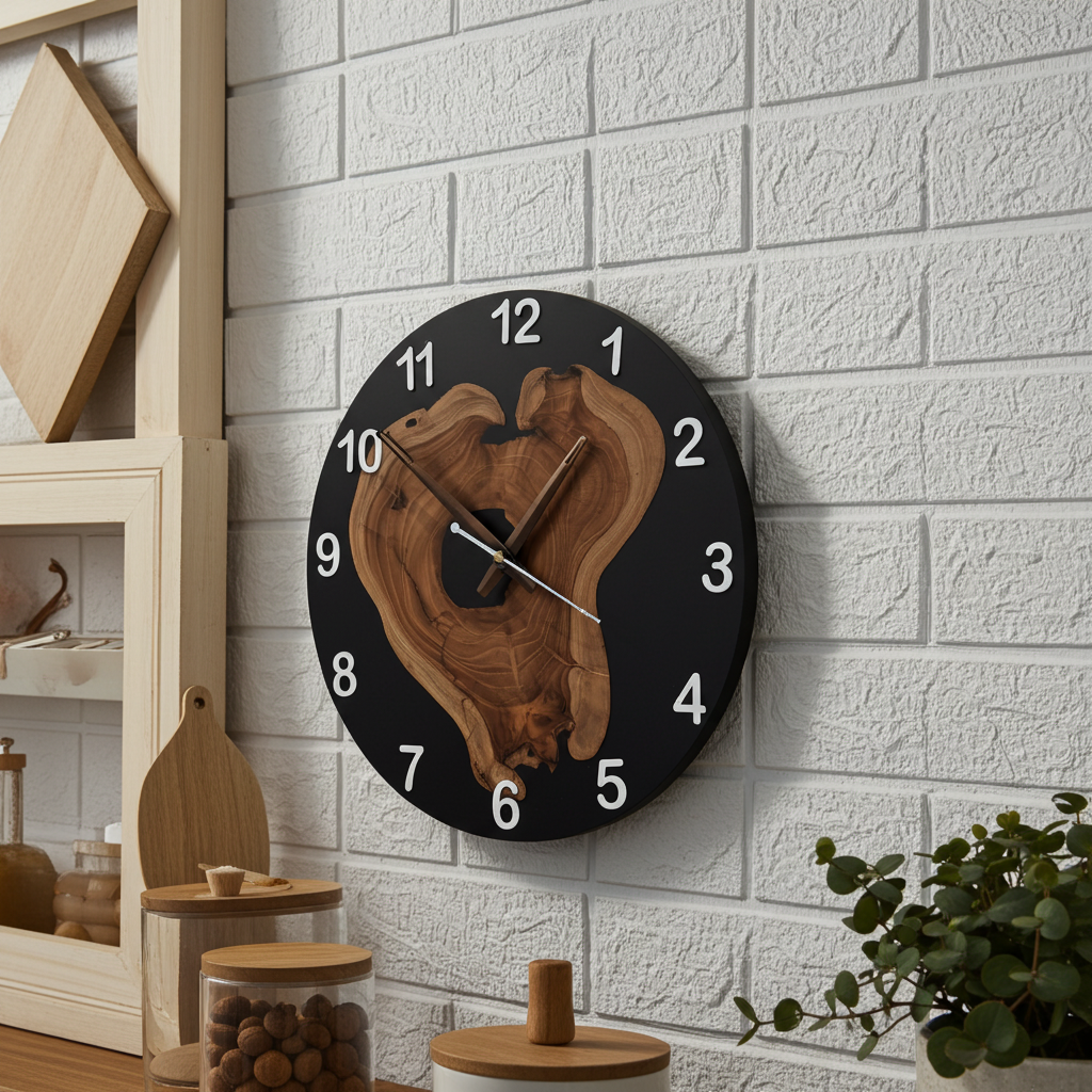 Black Epoxy Wooden Clock