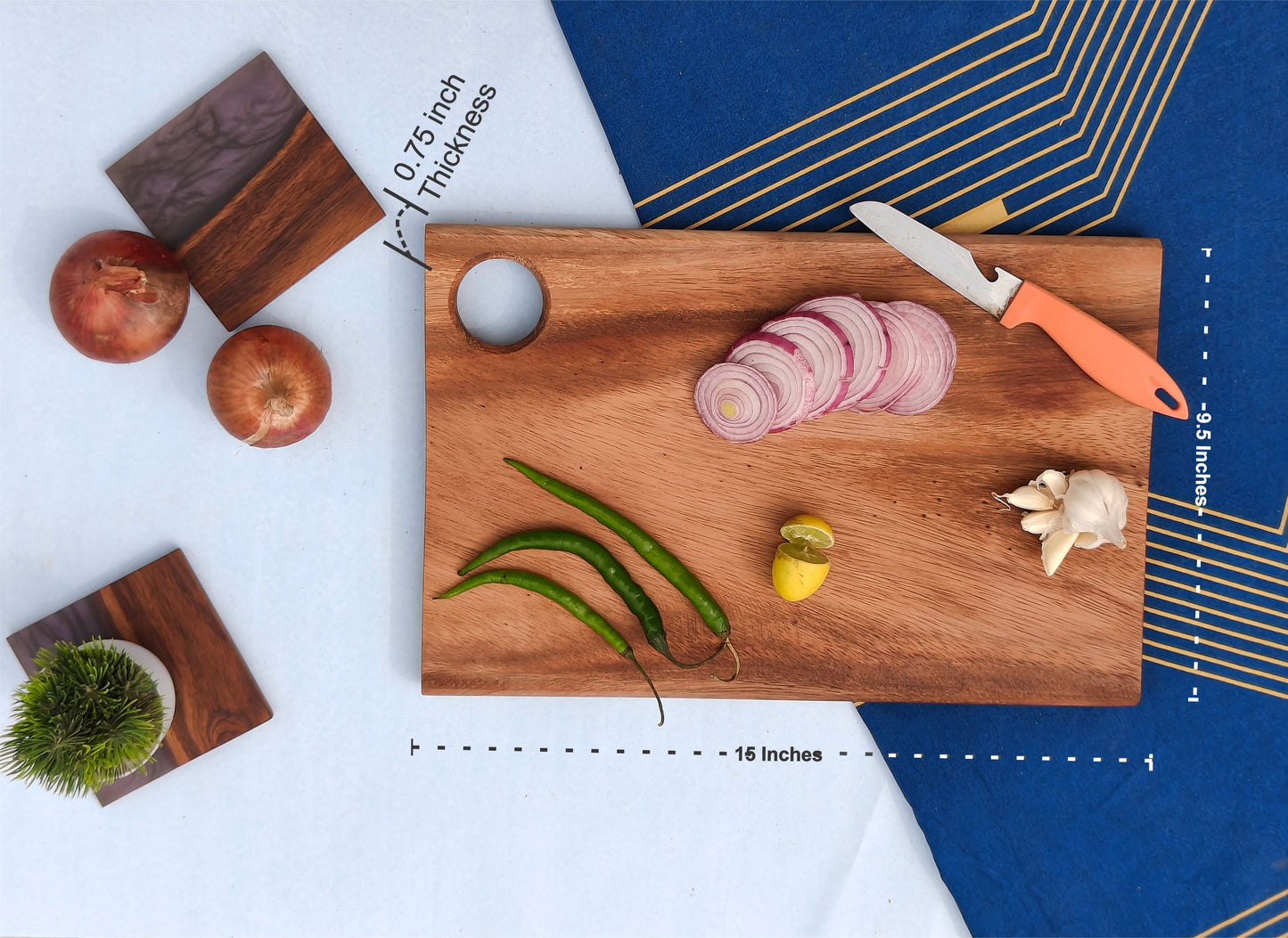 Woods And Knots Acacia Wood Chopping Board – Knife-Friendly & Multi-Purpose Cutting Board (Design 1)