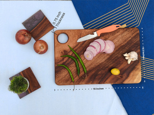 Woods And Knots Acacia Wood Chopping Board – Knife-Friendly & Multi-Purpose Cutting Board (Design 2)