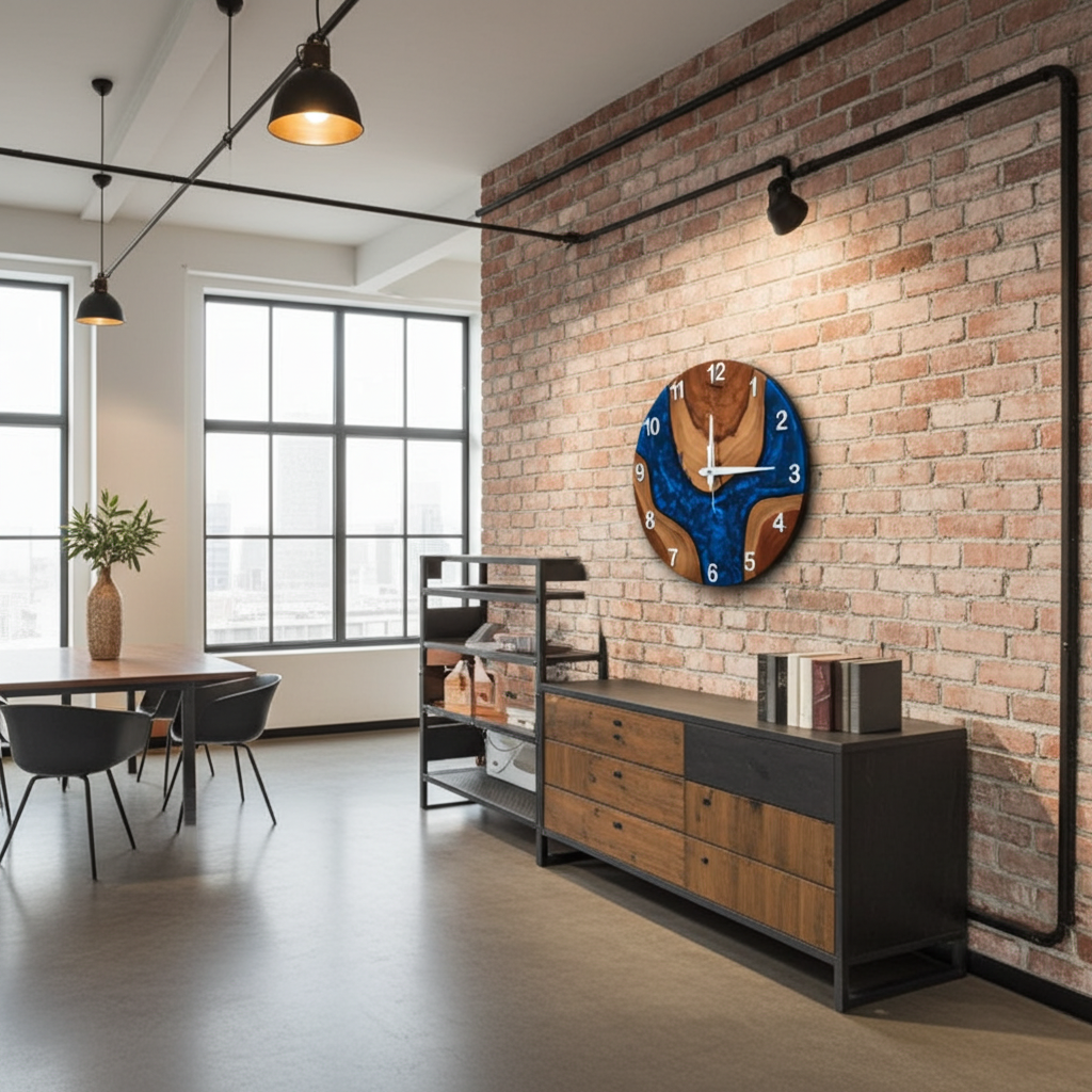 Dark Blue Epoxy Wooden Clock