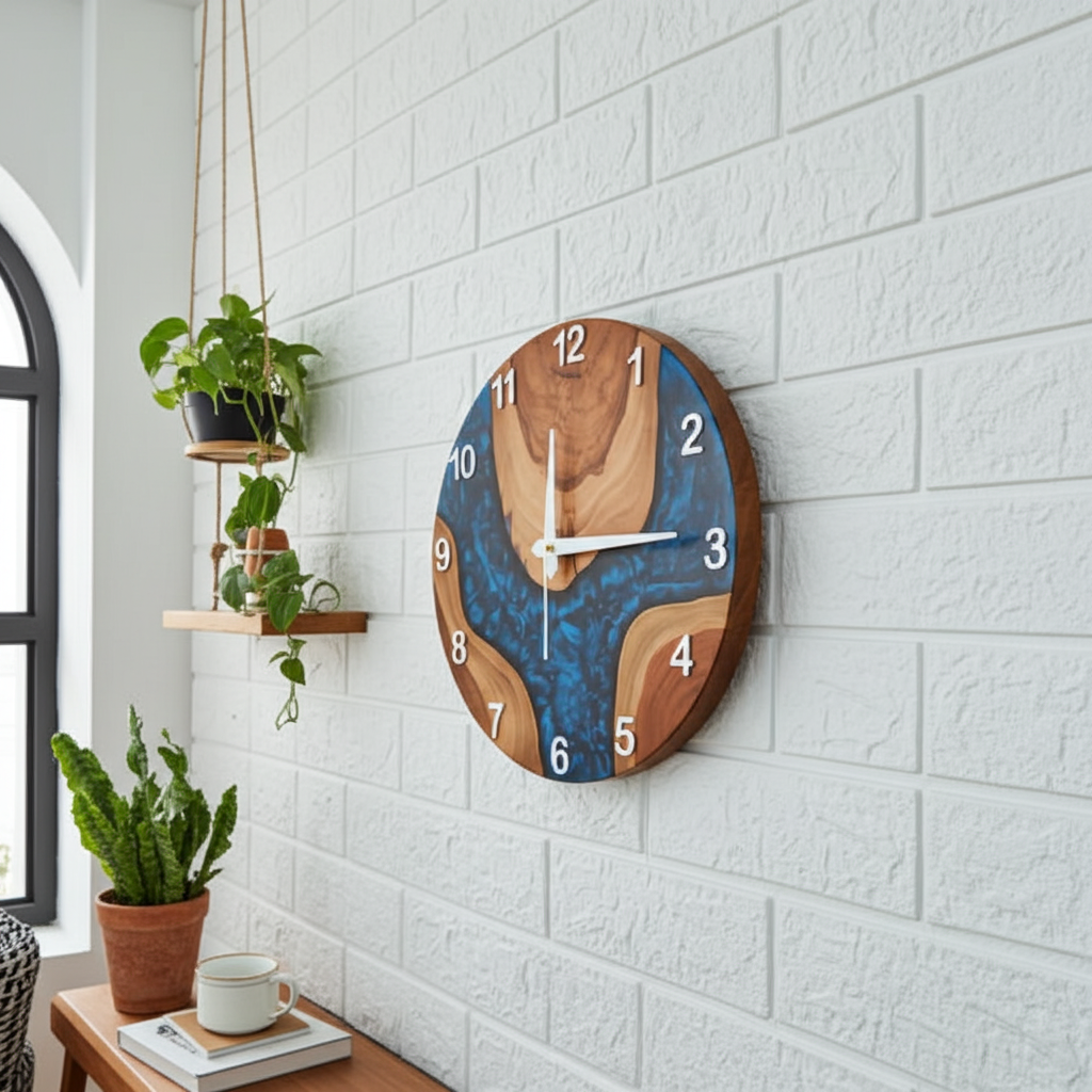 Dark Blue Epoxy Wooden Clock