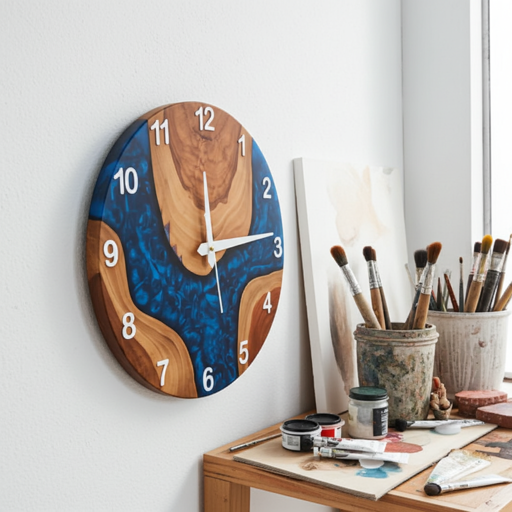 Dark Blue Epoxy Wooden Clock