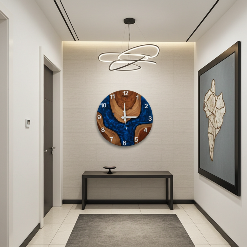 Dark Blue Epoxy Wooden Clock