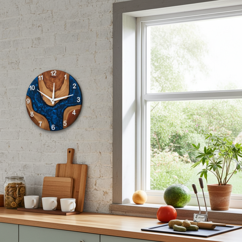 Dark Blue Epoxy Wooden Clock