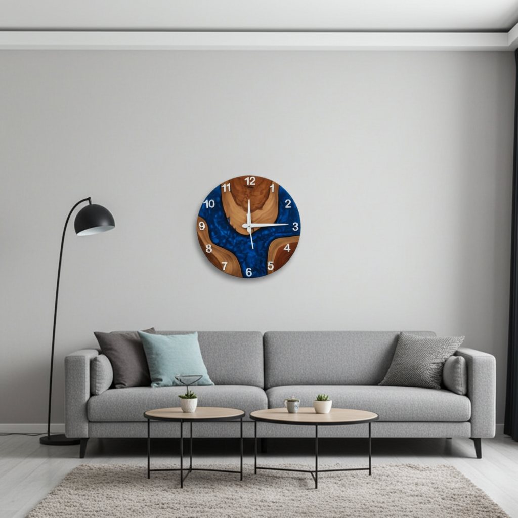 Dark Blue Epoxy Wooden Clock