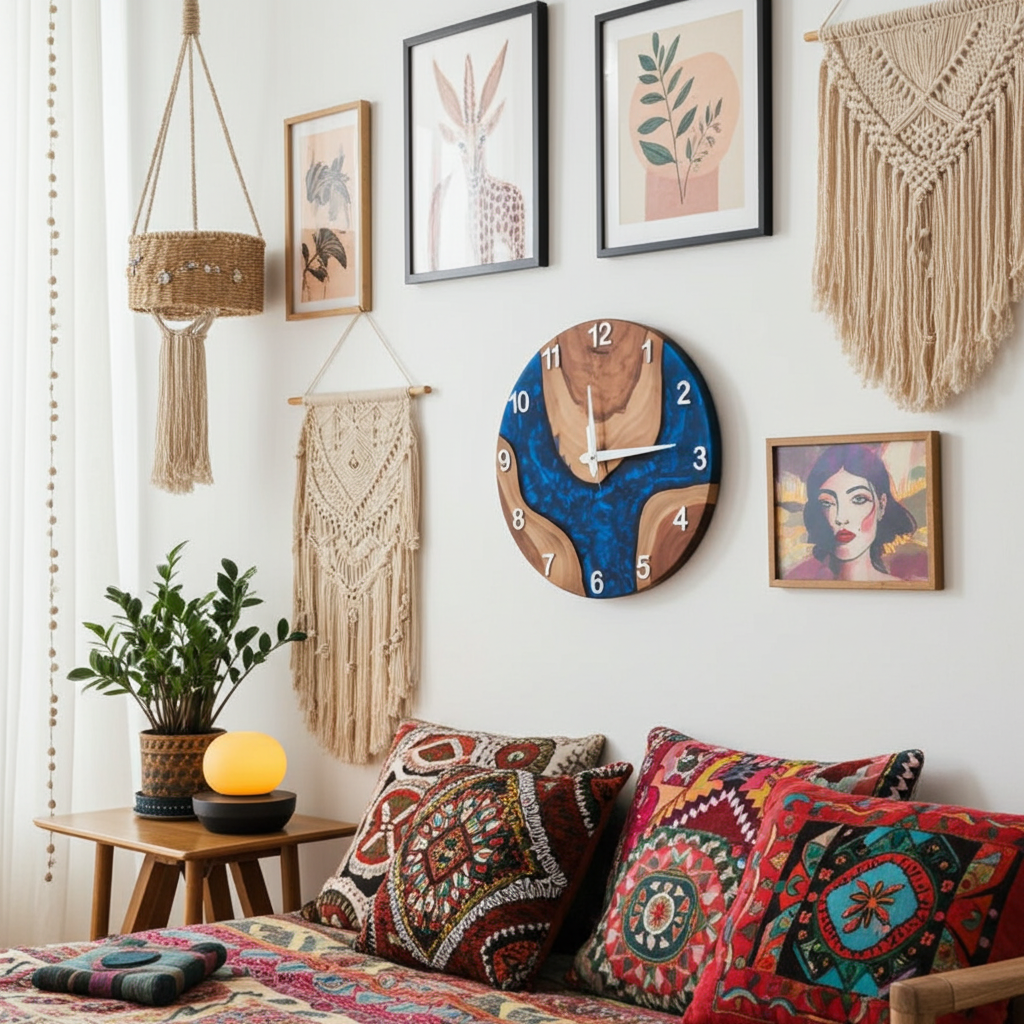 Dark Blue Epoxy Wooden Clock