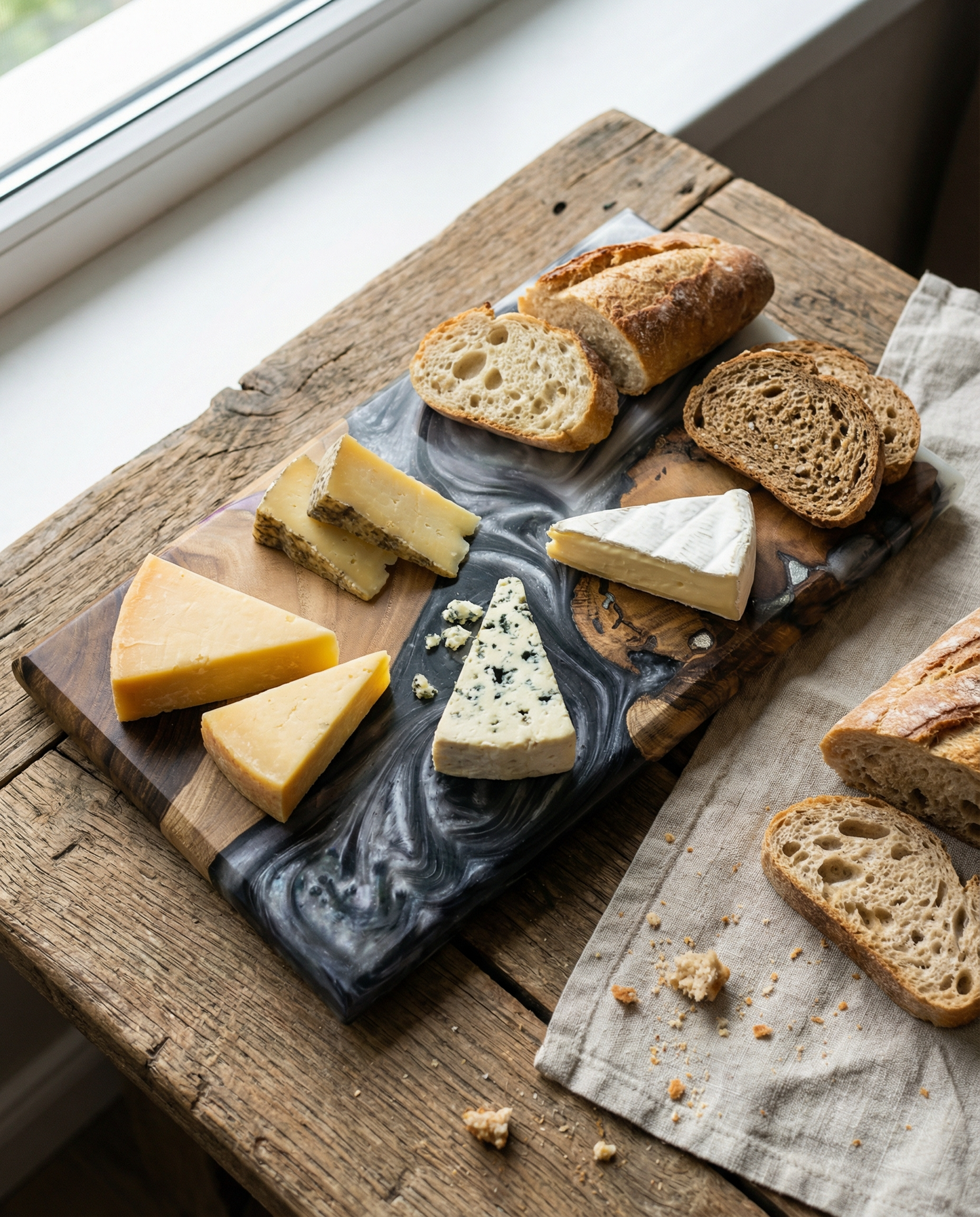 Handcrafted Smoky Grey Epoxy & Live Edge Wood Cheese Board - Woods And Knots