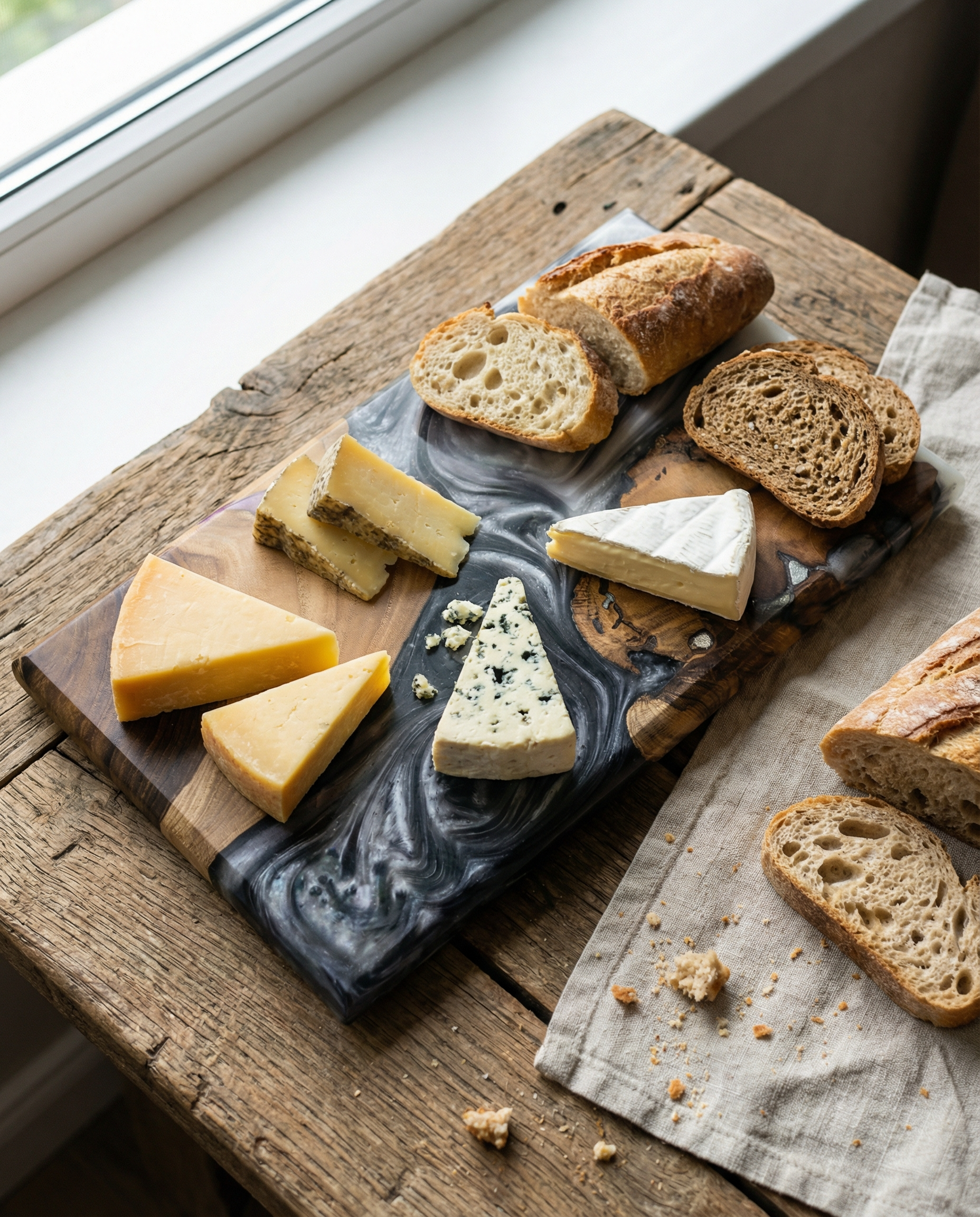 Handcrafted Smoky Grey Epoxy & Live Edge Wood Cheese Board - Woods And Knots