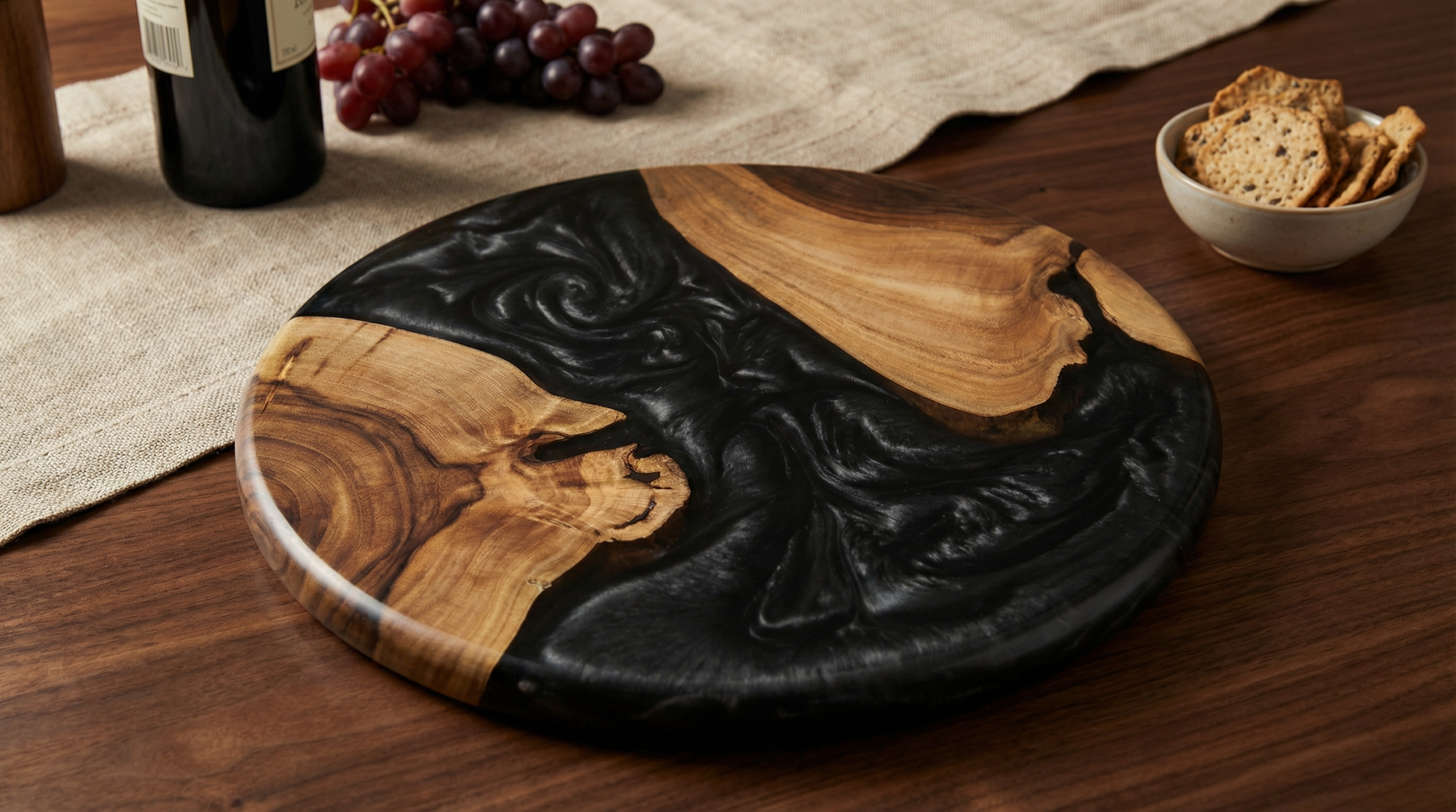 Handcrafted Black Epoxy & Live Edge Wood Cheese Board - Woods And Knots