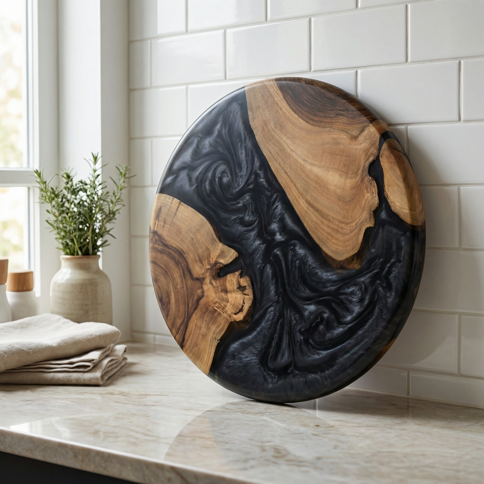 Handcrafted Black Epoxy & Live Edge Wood Cheese Board - Woods And Knots