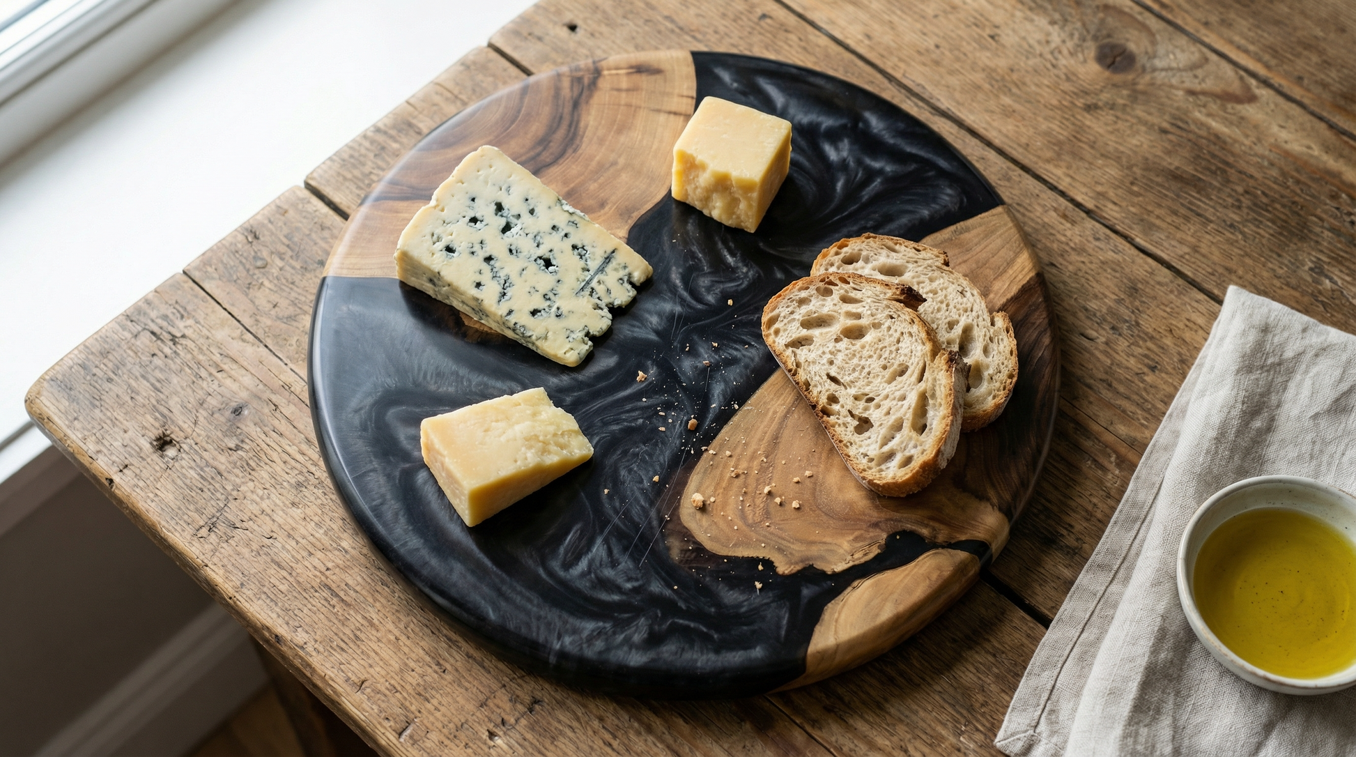 Handcrafted Black Epoxy & Live Edge Wood Cheese Board - Woods And Knots