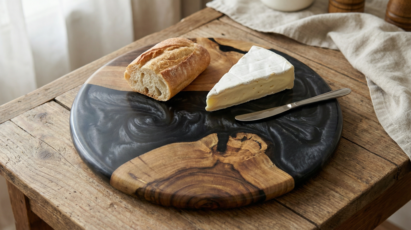 Handcrafted Black Epoxy & Live Edge Wood Cheese Board - Woods And Knots