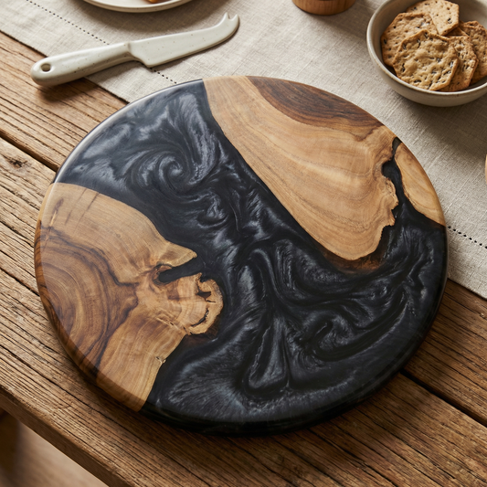 Handcrafted Black Epoxy & Live Edge Wood Cheese Board - Woods And Knots