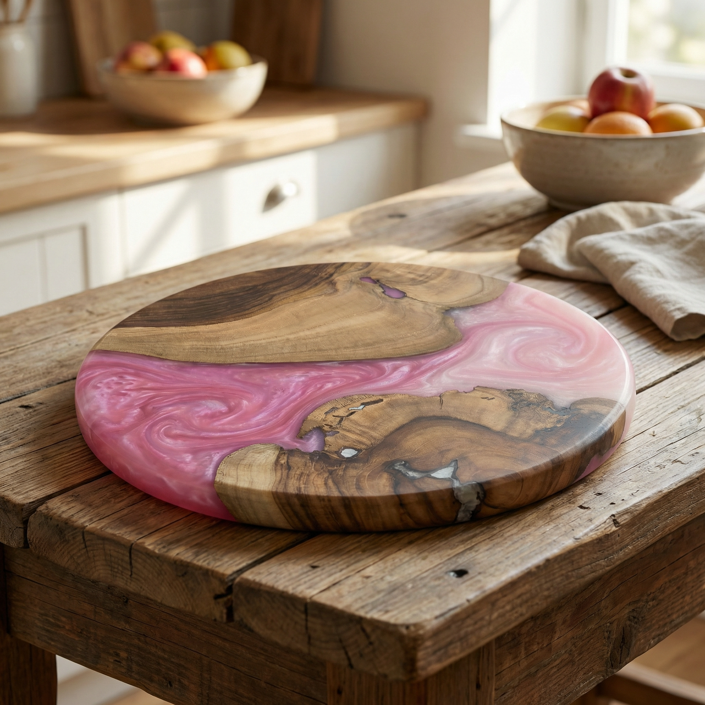 Handcrafted Blush Pink Epoxy & Live Edge Wood Cheese Board - Woods And Knots