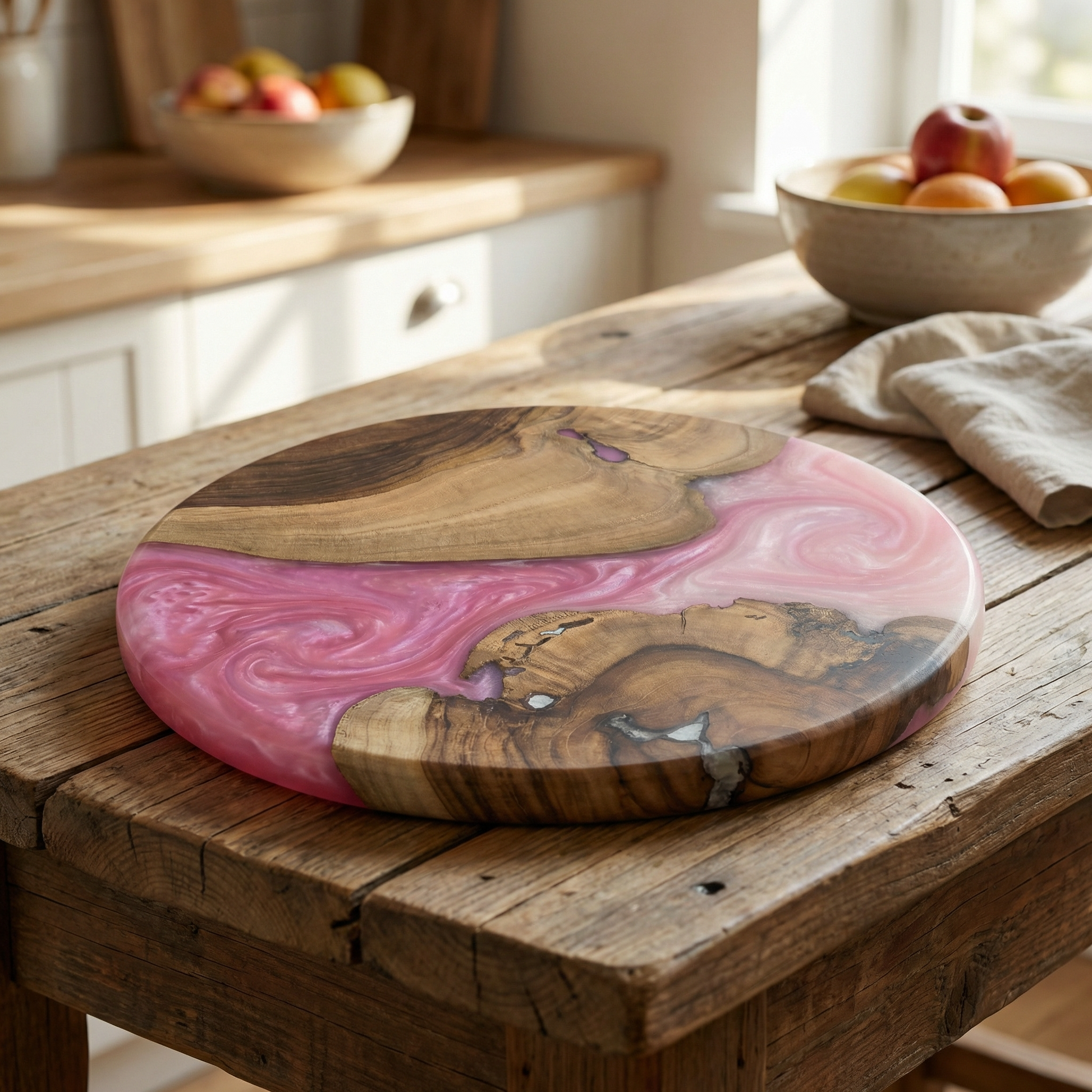 Handcrafted Blush Pink Epoxy & Live Edge Wood Cheese Board - Woods And Knots