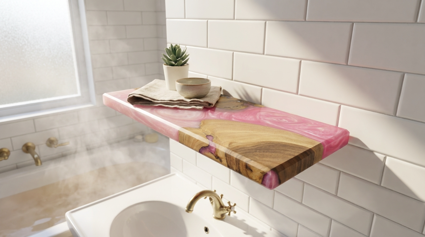 Pink Epoxy Resin Floating Shelf – Handmade Wood Wall Shelf - Woods And Knots