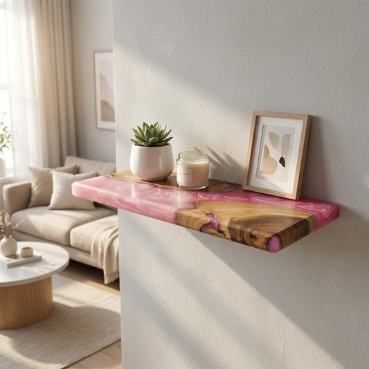 Pink Epoxy Resin Floating Shelf – Handmade Wood Wall Shelf - Woods And Knots
