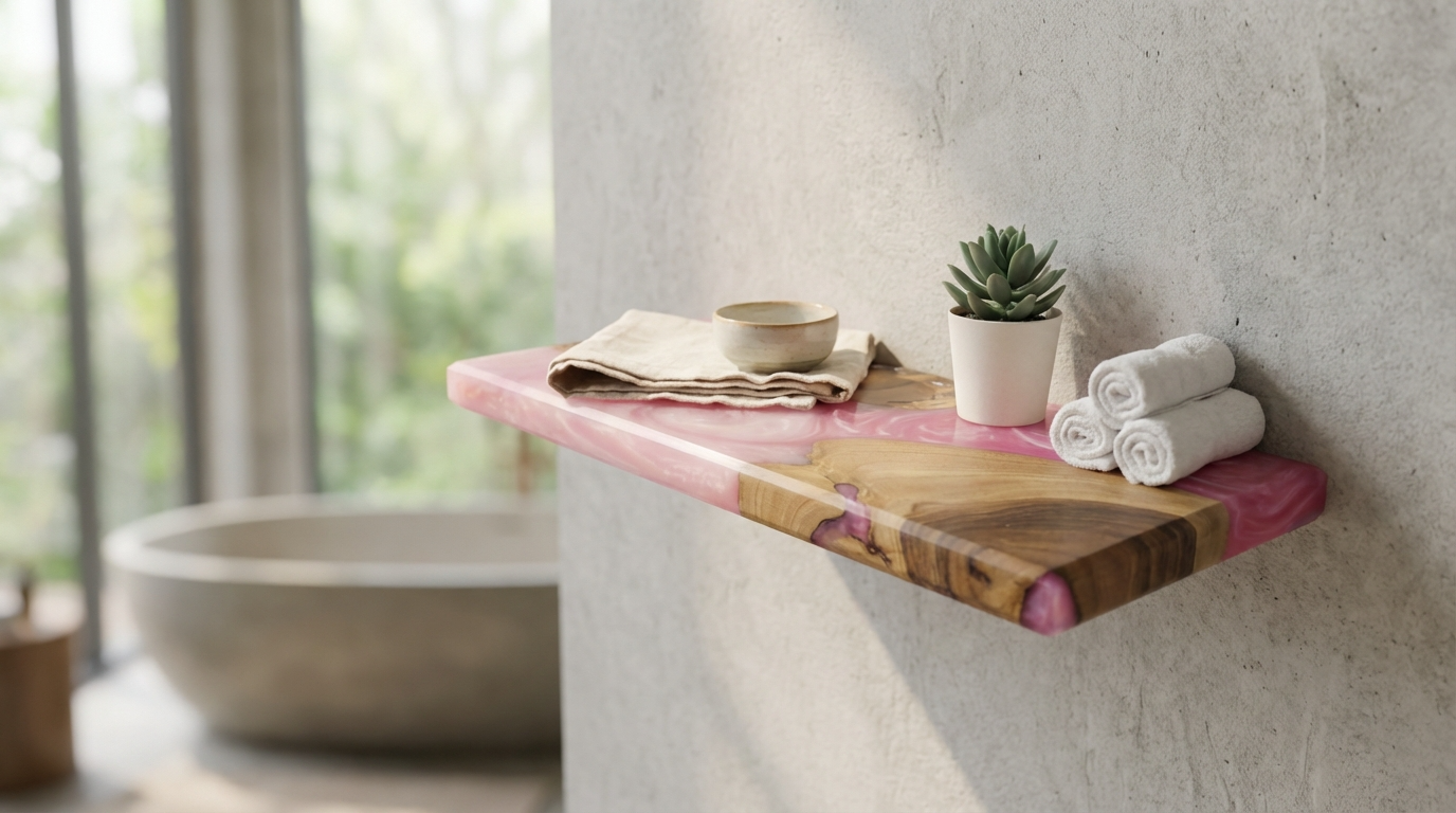 Pink Epoxy Resin Floating Shelf – Handmade Wood Wall Shelf - Woods And Knots