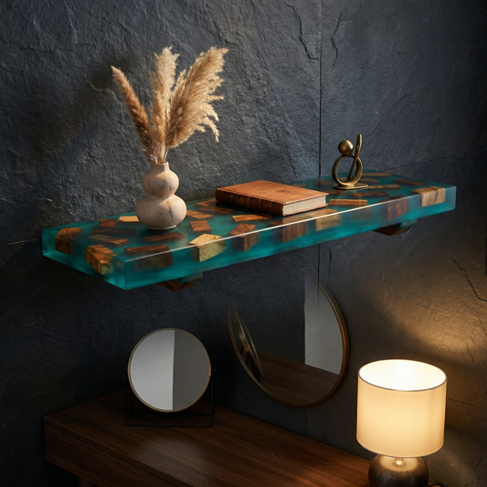 Ocean Resin Floating Wall Shelf with Wood Inlay - Woods And Knots