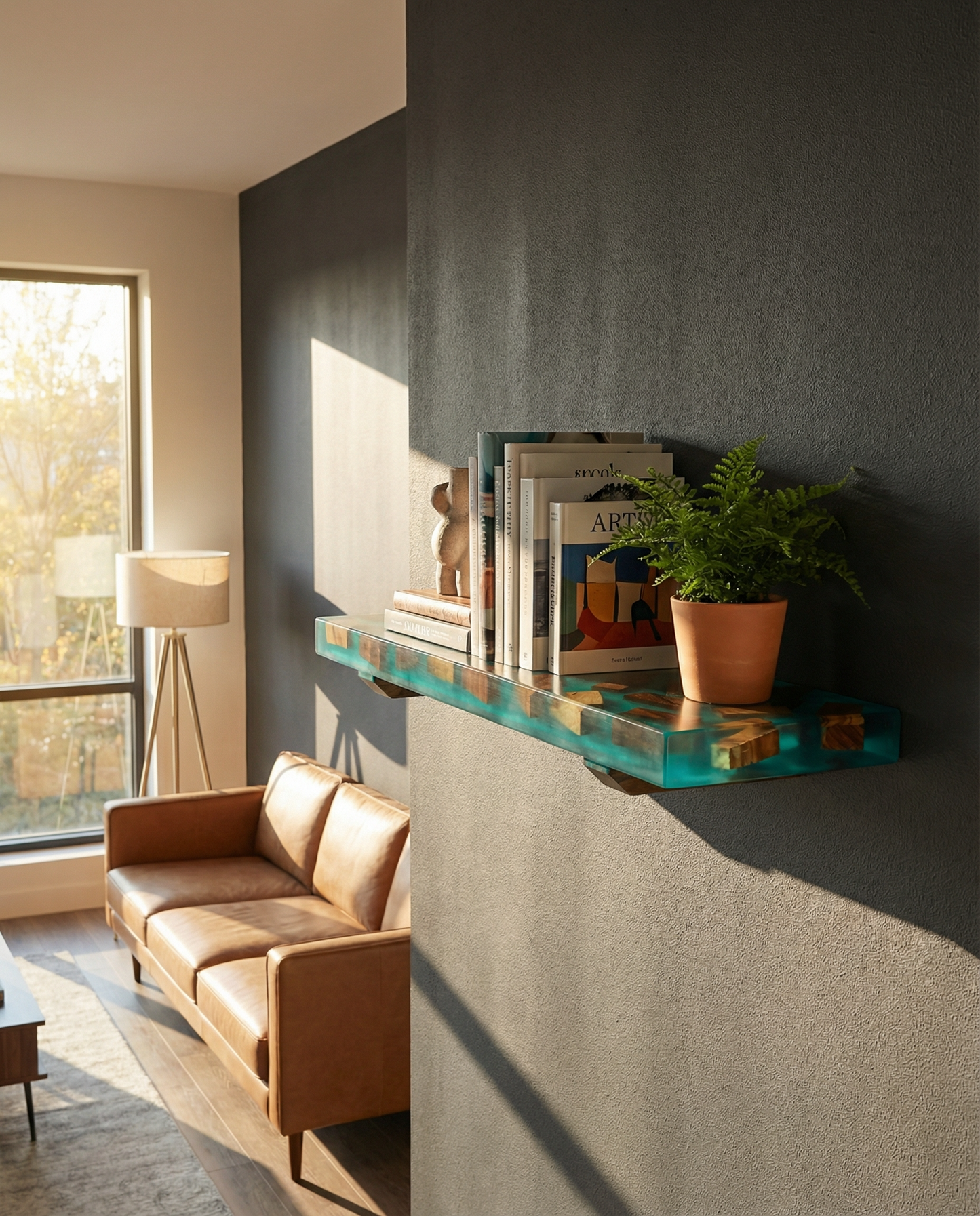 Ocean Resin Floating Wall Shelf with Wood Inlay - Woods And Knots