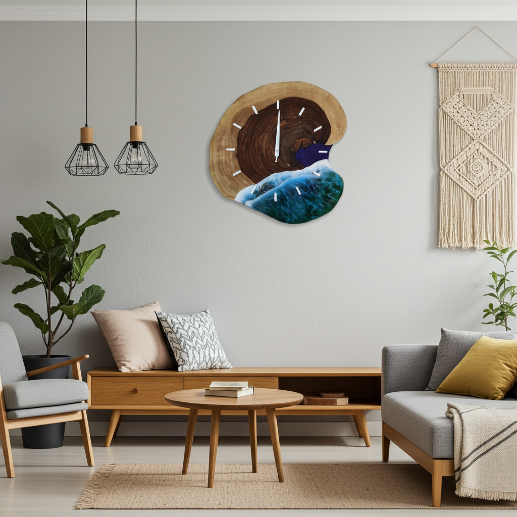 Live Edge Ocean Wave Clock