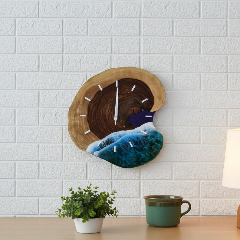 Live Edge Ocean Wave Clock