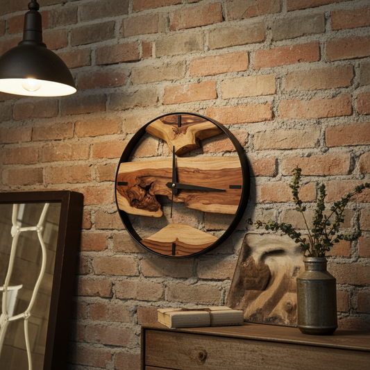 Metal Frame Wooden Clock