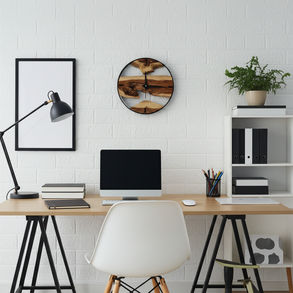Metal Frame Wooden Clock