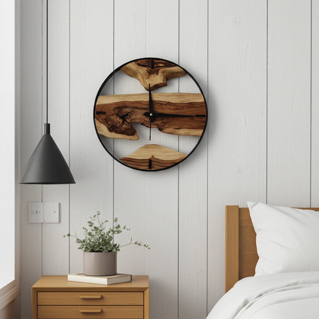 Metal Frame Wooden Clock