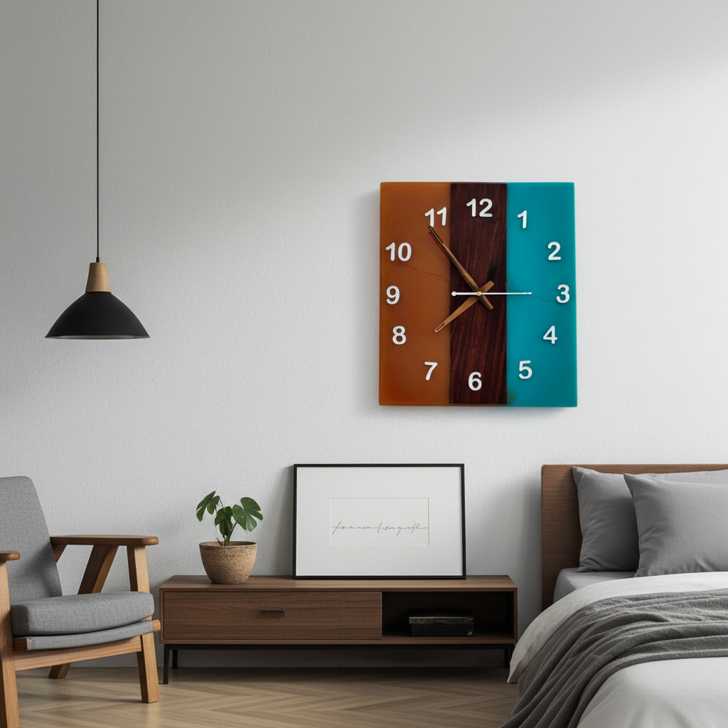 Multicolor Square Epoxy Clock