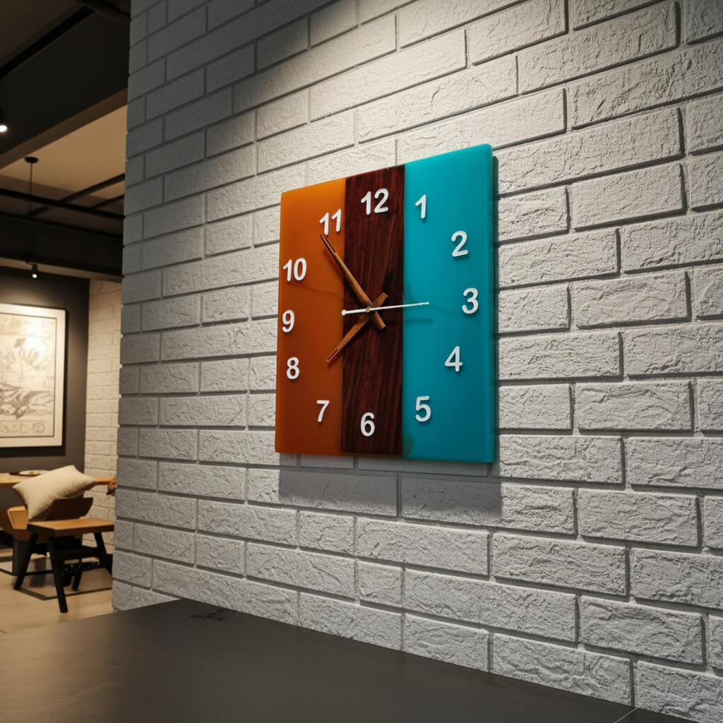 Multicolor Square Epoxy Clock
