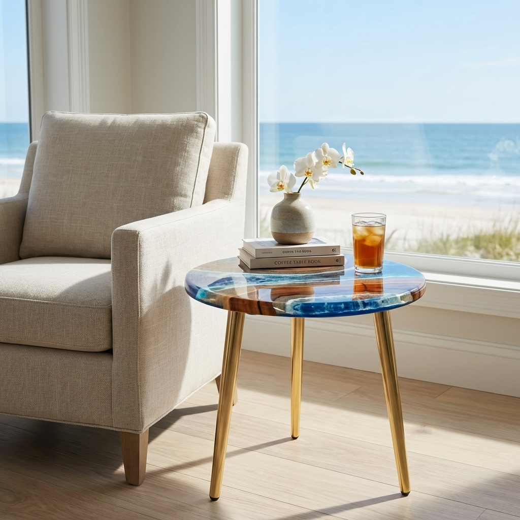 Ocean Wave Epoxy Wood Side Table - Woods And Knots