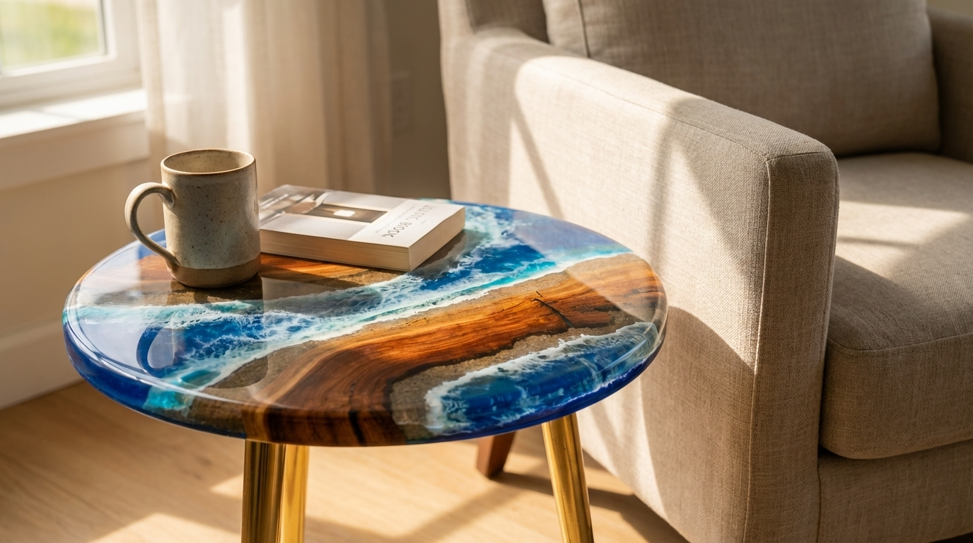 Ocean Wave Epoxy Wood Side Table - Woods And Knots