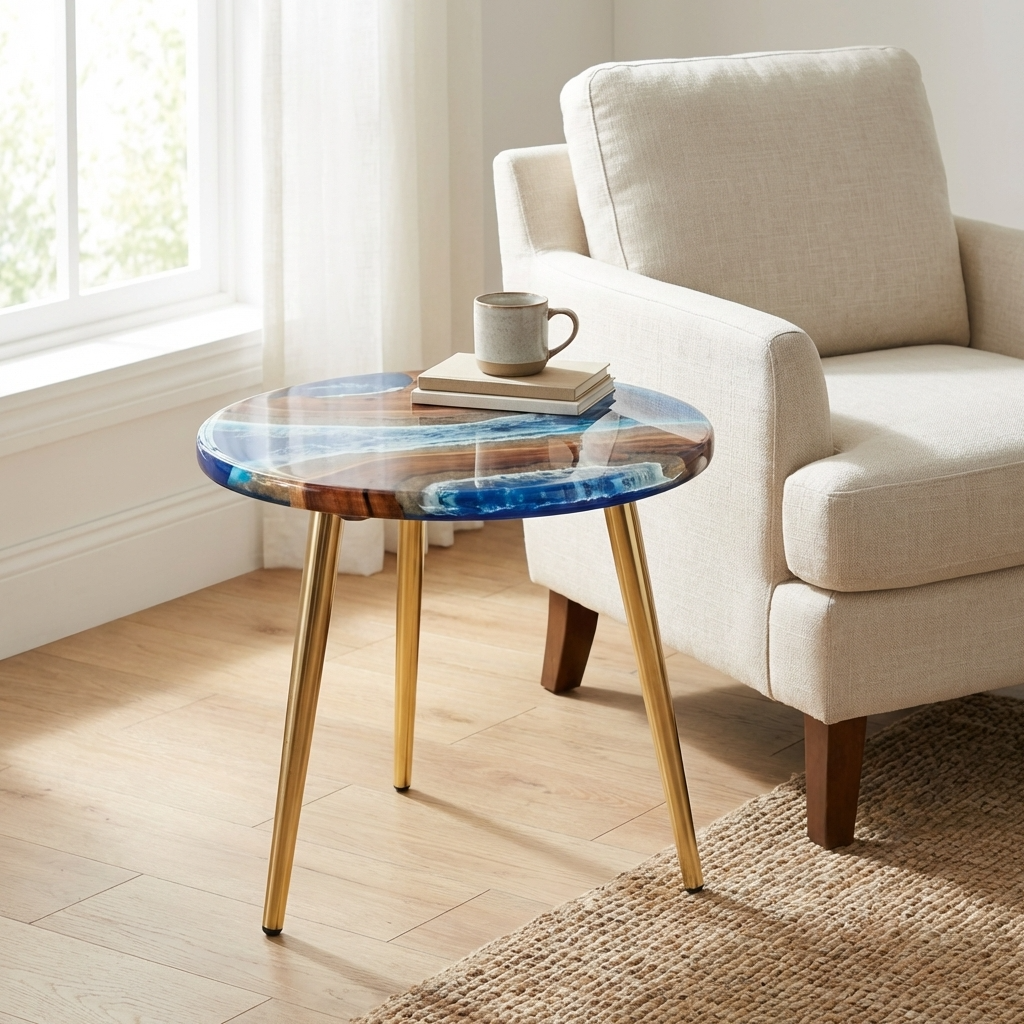 Ocean Wave Epoxy Wood Side Table - Woods And Knots