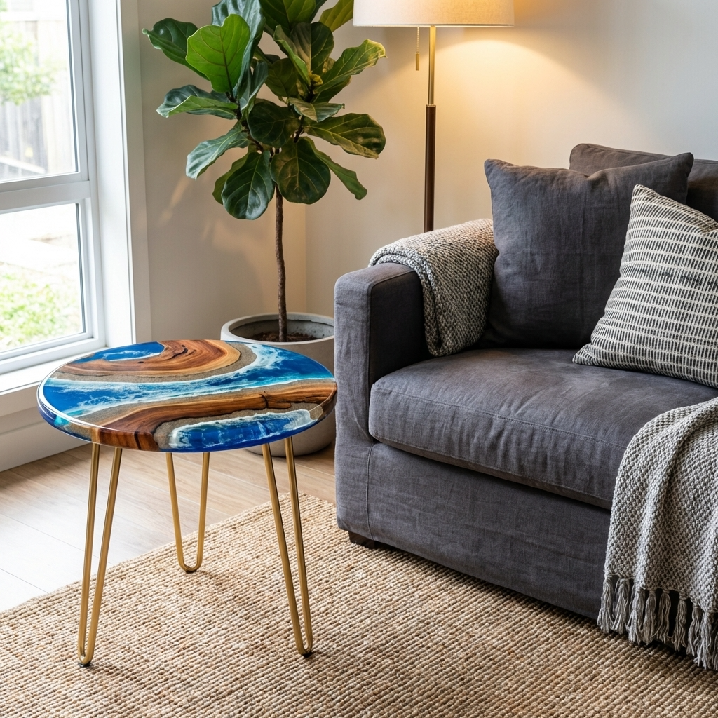 Ocean Wave Epoxy Wood Side Table - Woods And Knots