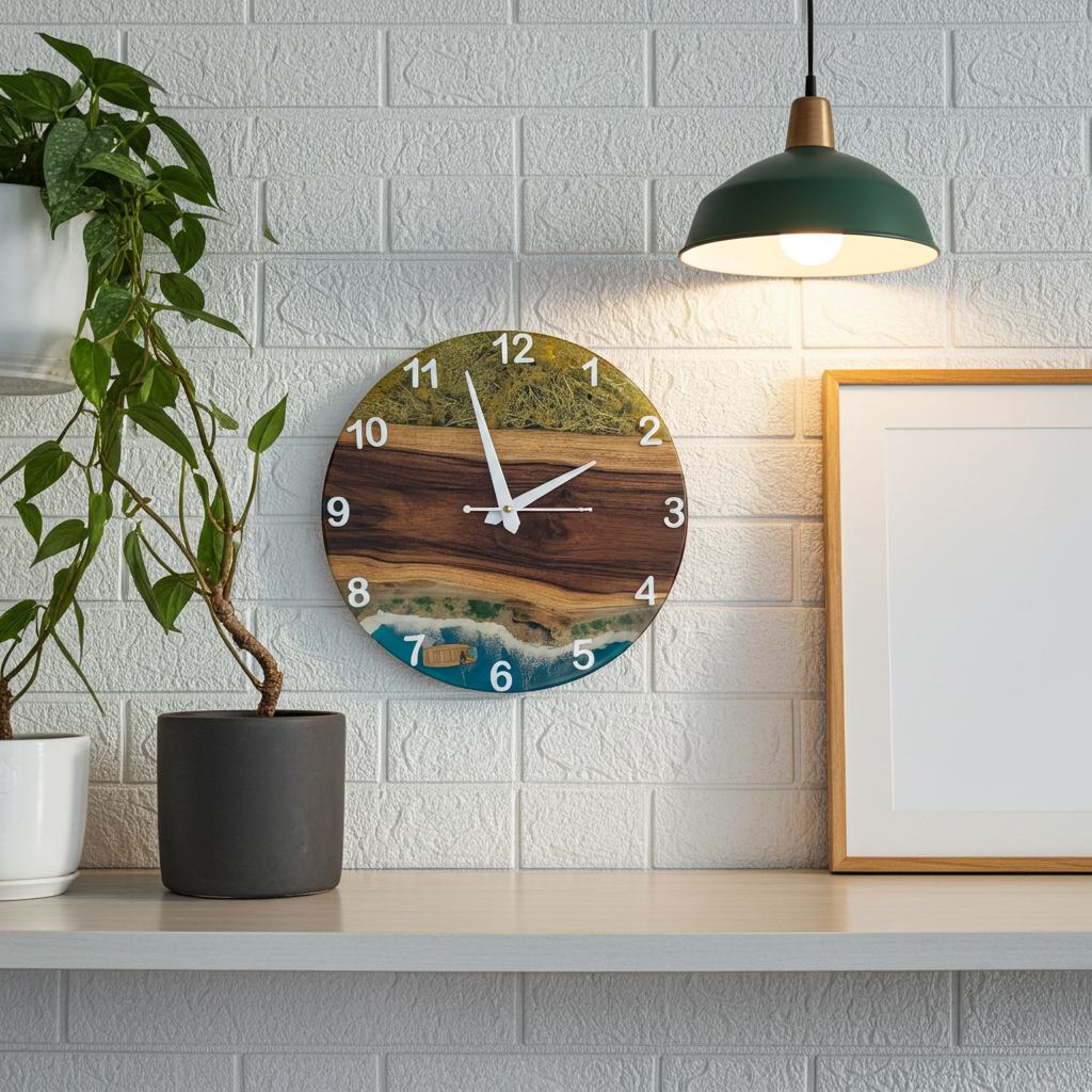 Island Wave Epoxy Wall Clock – Resin Art on Wood
