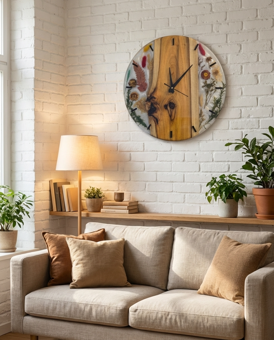 White Floral Resin Wood Wall Clock - Woods And Knots
