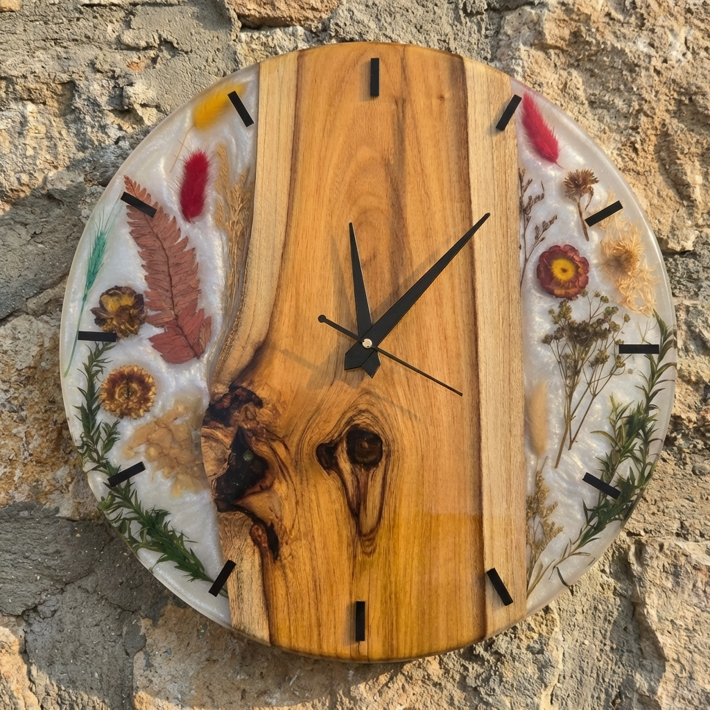 White Floral Resin Wood Wall Clock - Woods And Knots